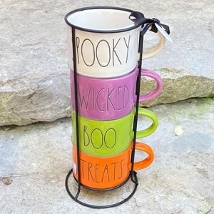 Rae Dunn SPOOKY, WICKED, BOO, TREATS Stacker Mugs